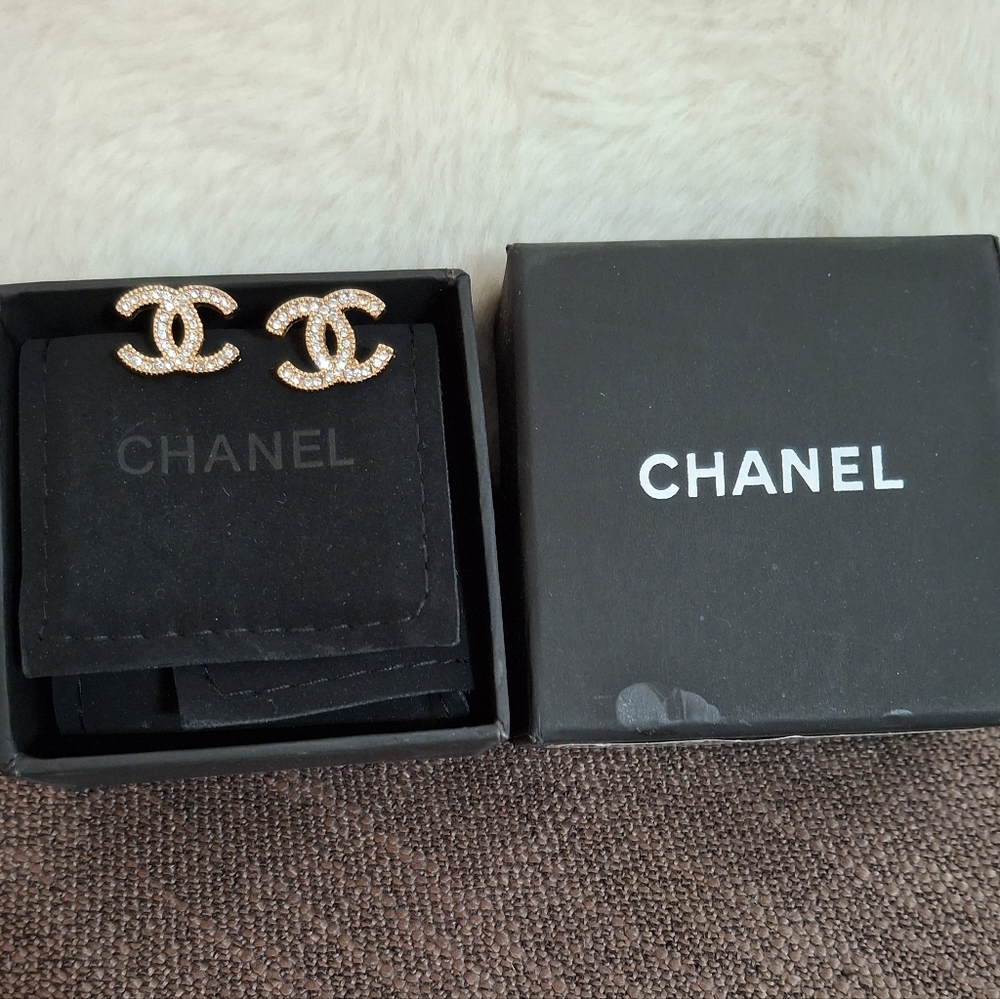 CHANEL Gold Logo Earrings